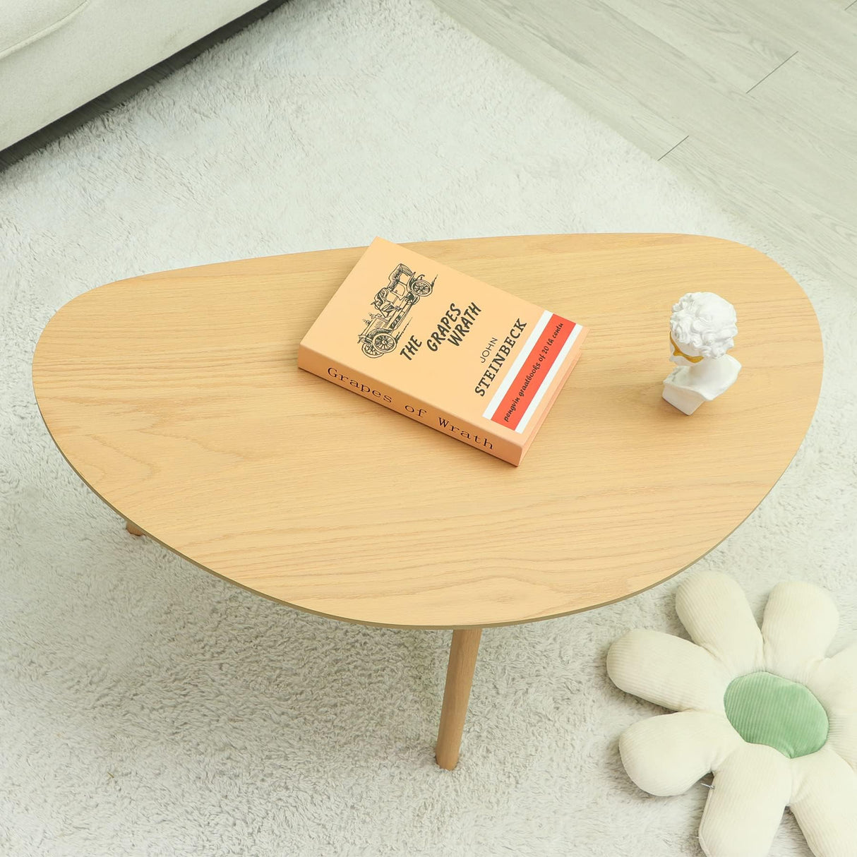 FIRMINANA Small Oval Coffee Table Mid Century Modern for Living Room Center Minimalist Display Coffe Table,Nature Wood,18.9" D x 33.47" W 15.75" H FIRMINANA