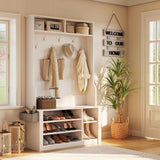 Aiho Hall Tree with Bench and Shoe Storage, 3-in-1 Entryway Bench with Coat Rack, Hall Tree with Bench with Adjustable Shoe Storage, 2-Tier Top Storage, for Entryway, Hallway, White Aiho