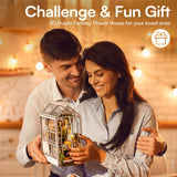 ROBOTIME Book Nook Kit - DIY Miniature House Kit, 3D Wooden Puzzle Booknook, Bookend Bookshelf Insert Decor with LED Light, DollhouseTiny House Hobby Diorama Kit Unique Gifts (Garden House) ROBOTIME