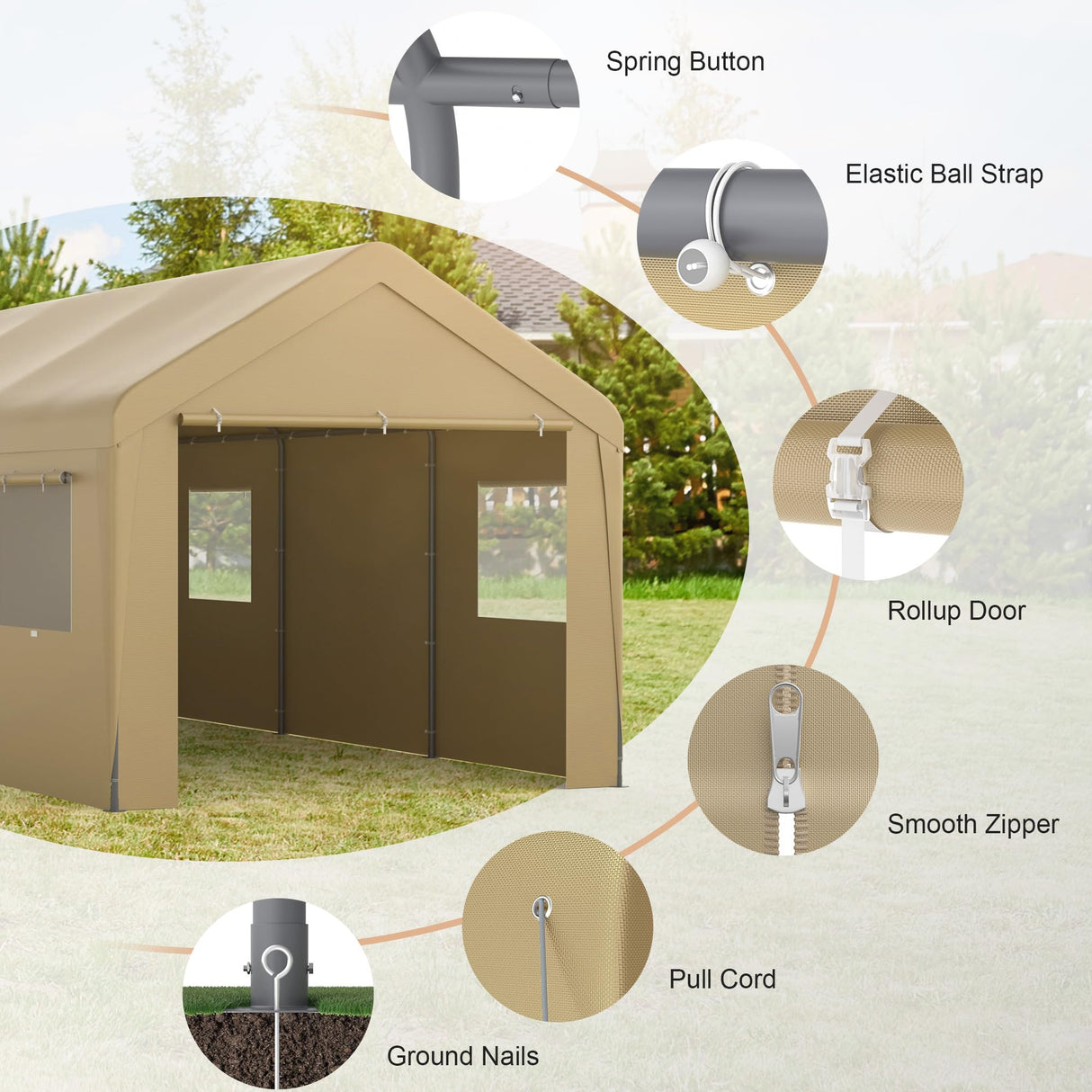 Morngardo Carport 10'x20' Heavy Duty Car Canopy Portable Garage with Roll-up Windows, Removable Sidewalls & Doors for Truck Boat Car Port, Party, Storage (Beige) Morngardo