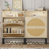 FiveWillowise Shoe Storage Cabinet, Rattan Shoe Cabinet with 2 Flip Drawers & Sensor Light for Entryway, Narrow Free Standing Shoe Racks for Entryway, Hallway, Home, Beige FiveWillowise