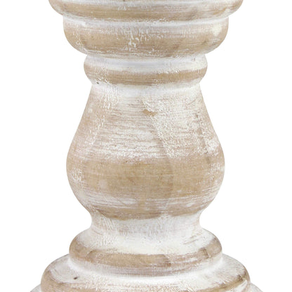 Stonebriar Antique White Wooden Pillar Candle Holder, Vintage Seaside Pillar Stand for Dining Table Centerpiece, Coffee Table, Mantel, Or Any Table Top, Medium - WoodArtSupply