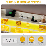 YITAHOME King Size Bed Frame with RGB LED Lights & Storage Bookcase Headboard, Upholstered Bed with Charging Station and 4 Drawers, No Box Spring Needed, Easy Assembly, Noise-Free, PU Leather White YITAHOME