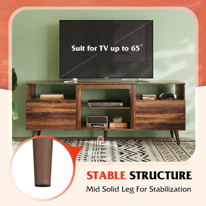 WLIVE TV Stand for 65 Inch TV, 58 inch Entertainment Center with 2 Storage Cabinets, Media Console for Living Room, Bedroom and Office, Retro Brown - WoodArtSupply