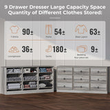 VVFLU 63”W Dresser for Bedroom Grey Dresser with 9 Wood Drawers, Dressers & Chests of Drawers with Smooth Metal Rail, Large Storage Dressers Organizer for Bedroom Living Room (Grey, 9 Drawer) VVFLU