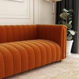 STORFENBOR 81" Orange Velvet Sofa Mid Century Modern Couch for 3 Person Chesterfield Tufted Velvet Couches for Living Room Apartment Bedroom Office STORFENBOR