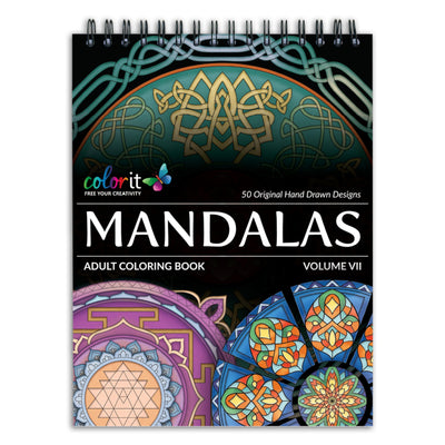 ColorIt Mandalas Volume VII Spiral Bound Adult Coloring Book with 50 Mandala Patterns for Relaxation and Stress Relief - Includes Perforated Pages, Thick Paper, Hardback Covers, and Blotter Page