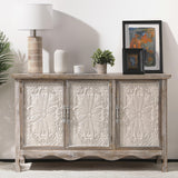 RoyalCraft Sideboard Buffet Cabinet with Storage,49'' Solid Wood Farmhouse Sideboard Credenza Accent Cabinet with 3 Craved Doors, TV Console Table for Entryway, Livng Room, Kitchen, Wash Grey RoyalCraft