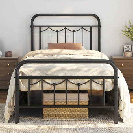Yaheetech Twin Size Metal Bed Frames with Vintage Headboard and Footboard, Farmhouse Metal Platform Bed, Heavy Duty Steel Slat Support, Ample Under-Bed Storage, No Box Spring Needed, Black Yaheetech