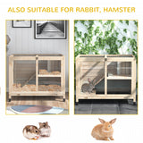 PawHut Indoor Rabbit Hutch with Wheels, Desk and Side Table Sized, Wood Rabbit Cage, Waterproof Small Rabbit Cage, Natural PawHut