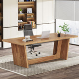 Tribesigns 70.87-Inch Executive Computer Desk: Large Home Office Desk with Solid Wooden Pedestal, Industrial Wood Study Writing Table, Workstation Business Furniture, Walnut Tribesigns