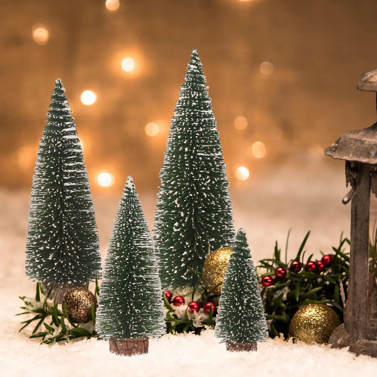 Mini Christmas Tree, Small Pine Tree with Wooden Bases for Xmas Holiday Party Home Tabletop Tree Decor (Green 4pcs)