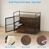 LOVMOR Dog Cage Furniture with Rotating Feeder Bowls, Dog Kennel Indoor with Cushion, Dog Crates for Small and Medium Dogs, 41" L X 23.6" W 35.8" H, Rustic Brown LOVMOR