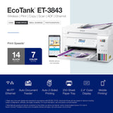 Epson EcoTank ET-3843 Wireless Color All-in-One Cartridge-Free Supertank Printer with Scanner, Copier, ADF and Ethernet-for The Ultimate Home Office, White Epson