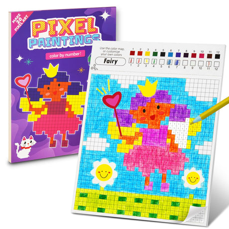 DoodleDoo Mosaic Coloring Book for Kids Ages 5-8 8-12, Paint by Number - Princess Pixel Coloring Book Painting Kit, DIY Arts & Crafts Party Favors Drawing Activities, Birthday Gifts for Girls Boys DoodleDoo