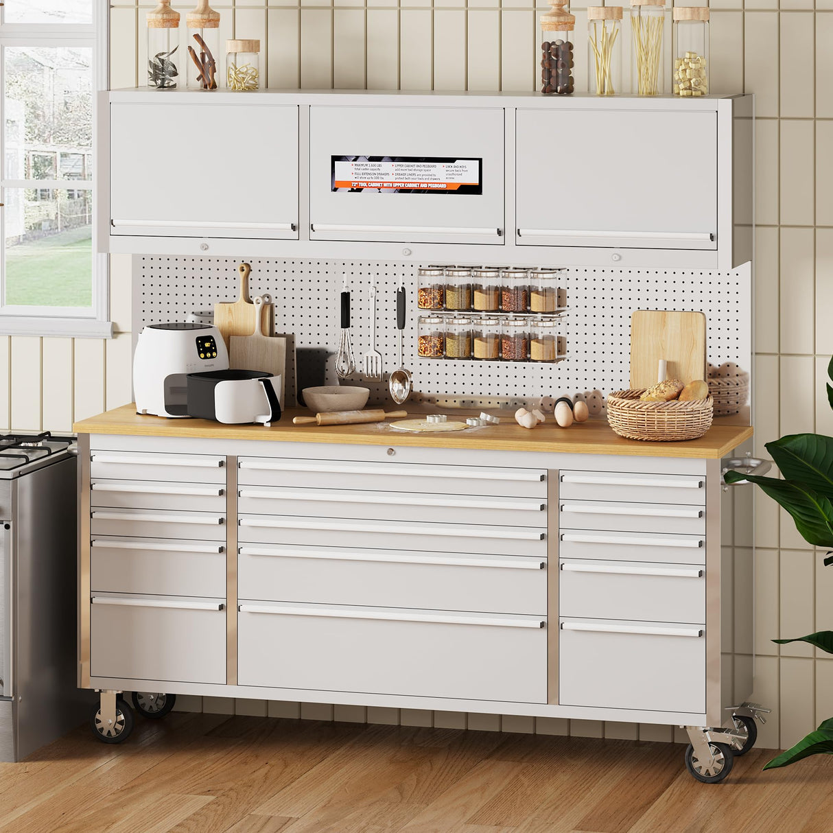 72 Inch Tool Chest, Tool Cabinet with 15 Drawers, Mobile Storage Cabinet with Locking System, Stainless Steel Material and Sturdy Structure, High Capacity for Home Workshop Kitchen and Garage. GAOMON