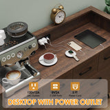 Patikuin Dresser for Bedroom with LED Light & Charging Station, 8 Drawers Wooden Dressers with Open Space, Vintage Chest of Wide Drawers for Living Room, Entryway, Hallway, Dark Brown Patikuin