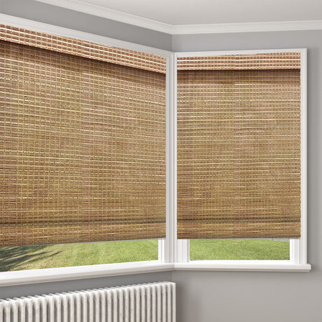 LANTIME Wood Cordless Roman Shades, Lined Blackout Bamboo Window Shades Blinds, Rubkhari LANTIME