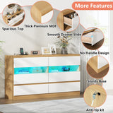 Loomie 6 Drawer Dresser with Power Outlet, Modern Chest of Drawers with LED Light, Dresser for Bedroom, Double Wide Drawer Dresser Organizer Cabinet for Living Room,Entryway (White & Light Wood) Loomie