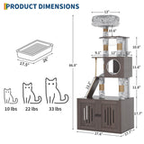 Cat Tree with Litter Box Enclosure, 2-in-1 Cat Tower, 66.9-Inch Tall Cat Condo with Scratching Posts, Perch (Grey) GarveeLife