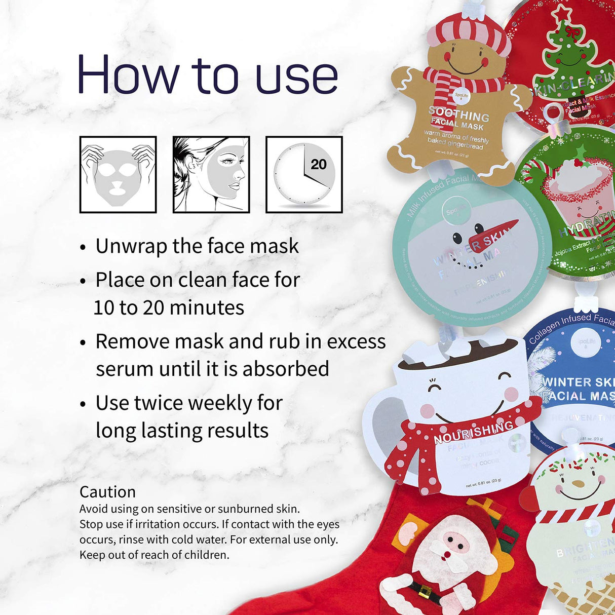 SpaLife Christmas Stocking Stuffer Facial Masks 12-Pack - Hydrating, Smoothing, and Refreshing Skin-Clearing Face Sheet Masks - Skincare Set for Moisturizing and Soothing Beauty SpaLife