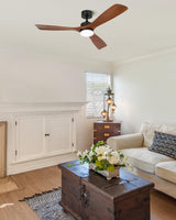 VONLUCE Ceiling Fans with Lights, 52 Inch Ceiling Fan and Remote, 6 Speed Reversible Noiseless DC Motor, 3CCT, Wood Ceiling Fan for Outdoor Indoor Farmhouse Patios, Walnut VONLUCE