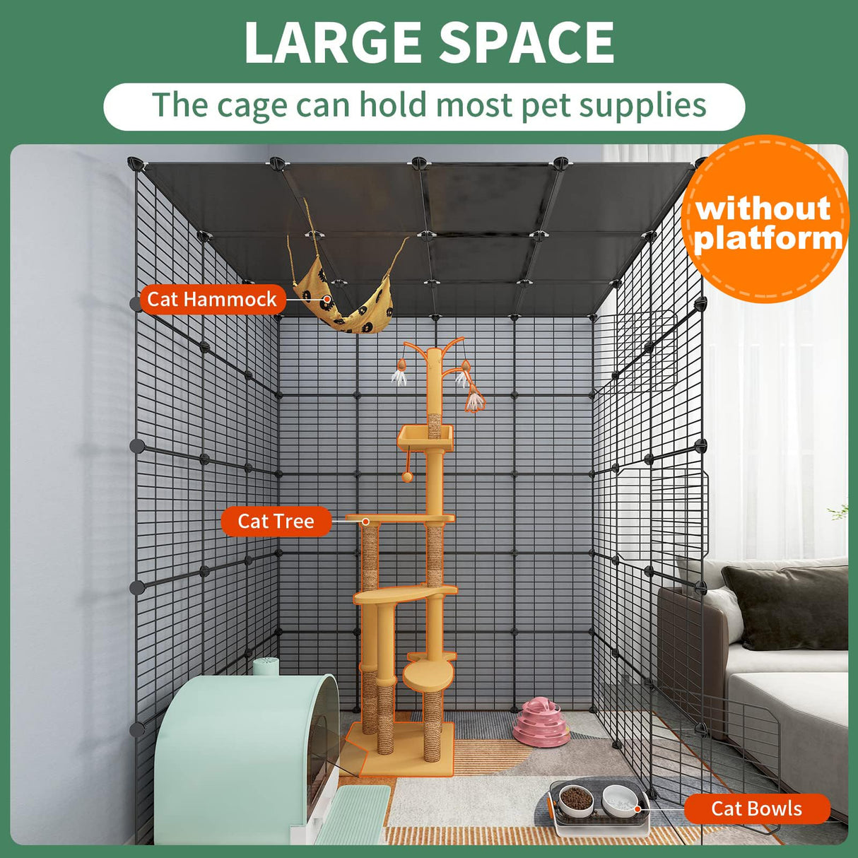 Eiiel Large Cat Cage Indoor Cat Playpen Metal Wire Kennels Crate Ideal for 1-4 Cats, 54 L x 41W x 69 H Inch, Black Eiiel