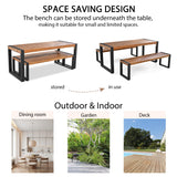 3 PC Outdoor Dining Set with 2 Benches, Acacia Wood Tabletop & Steel Frame, All-Weather Patio Furniture for Backyard, Garden, or Indoor Use, Natural pidock