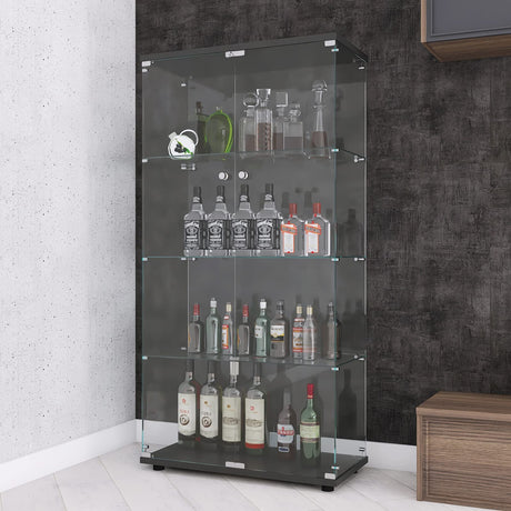 Zipzop Contemporary 4-Shelf Glass Display Cabinet with Two Doors in Upgrade Black Zipzop