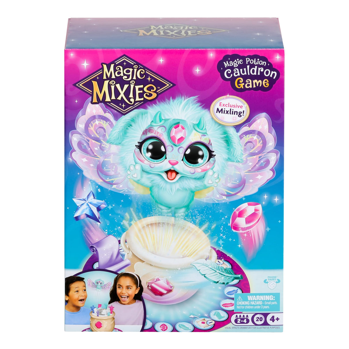 Magic Mixies Magic Potion Cauldron Game. Place The Magic Ingredients Into The Cauldron and Make The Exclusive Mixling Leap Up and Out to Win Magic Mixies