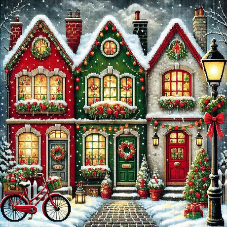 5D Christmas Diamond Painting Kits for Adults, Christmas House Art for Beginners, DIY Winter Snow Scene Full Round Drill Paint by Diamonds Dot Gem Art for Adults, Home Wall Decor 13.7x13.7 Inch Mosaflare