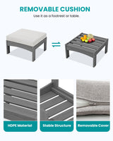 SERWALL 2 Pieces Patio Sofas, HDPE Outdoor Conversation Set with Cushions and Ottoman, Modular Sectional Patio Furniture for Backyard, Deck, Garden, Poolside, Grey Frame with Khaki Cushion SERWALL