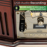 ClearClick All-in-One Turntable with 3-Speed Record Player, Bluetooth, CD, Cassette Tape, AM/FM Radio, Aux, USB, Built-in Speakers, Handmade Wooden Exterior ClearClick
