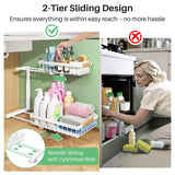 Under Sink Organizer, 2 Packs 2 Tier Under Sink Organizers and Storage, Slide out Pull out Cabinet Organizer Shelf, Metal Sliding Drawer for Kitchen Bathroom Pantry Closet Rack(White) Kitstorack