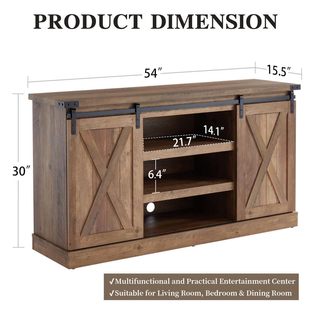 EDYO LIVING Farmhouse TV Stand for 60 Inch TV, Wood TV Stand with Sliding Barn Door, Entertainment Center with Storage Cabinet, Rustic Media Console for Living Room Bedroom, Rustic Oak EDYO LIVING