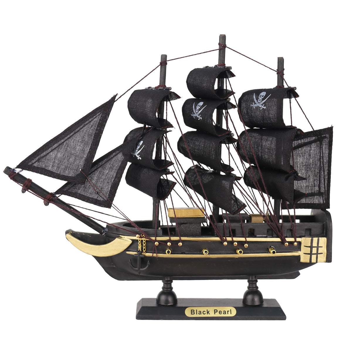 NAUTIMALL The Black Pearl Wooden Pirate Ship Model 10" Prebuilt Caribbean Nautical Fully Assembled Sailboat Decor (10" Wooden Black Pearl) NAUTIMALL