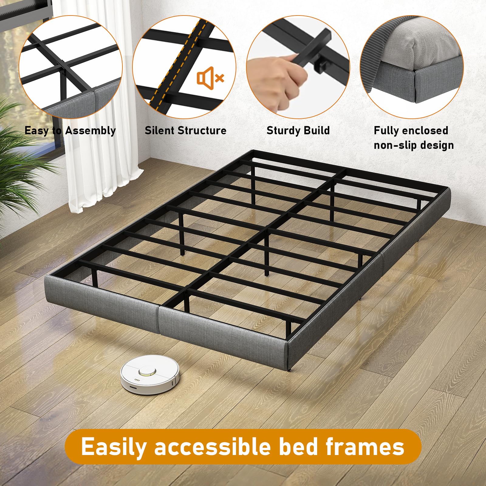 Floating Full Size Bed Frame with LED Lights, Remote Control RGB, and Under Bed Storage by RVONOW - WoodArtSupply