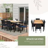 Outsunny 7 Pieces Patio Dining Set with Space-Saving Design, Wicker Patio Furniture Set Outdoor Dining Set with Acacia Wood Table Top, Cushions, for Backyard, Balcony, Garden, Deck, Black Outsunny