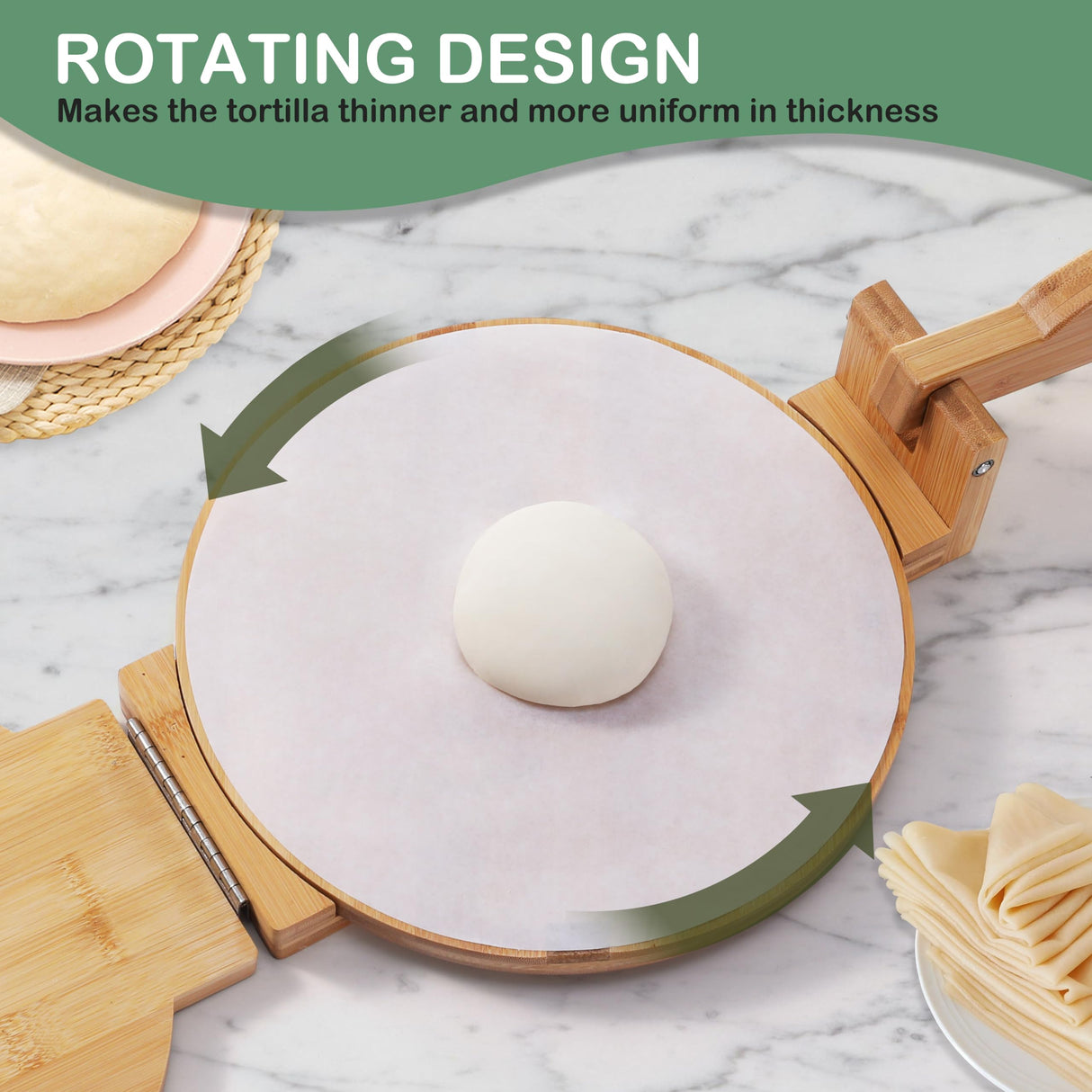 ZUJJAFY Tortilla Press 10 Inch Bamboo Tortilla Maker with 100 Parchment Paper, Mexican Tortillera Presser Homemade Tortillas Pataconera Dough Press ZUJJAFY