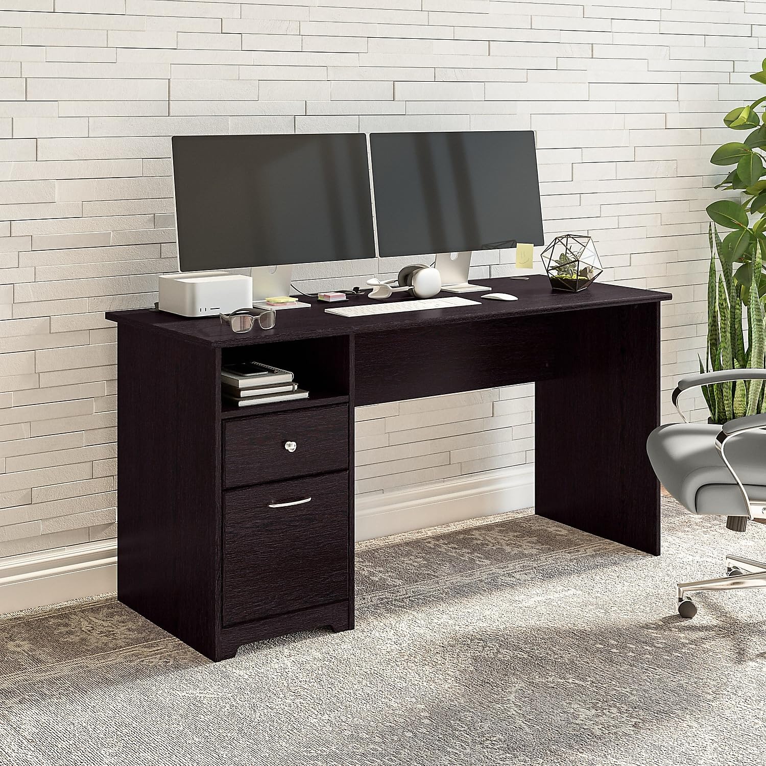 Bush Furniture Cabot 60W Computer Desk with Drawers, Espresso Oak (WC31860-03) - WoodArtSupply