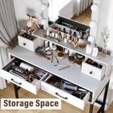 RoyalCraft Vanity with Lights, Makeup Vanity Desk with 3 Color Dimmable Lighted Hollywood Mirror, White Vanity with 4 Drawers, Large Dressing Table for Women Girls RoyalCraft