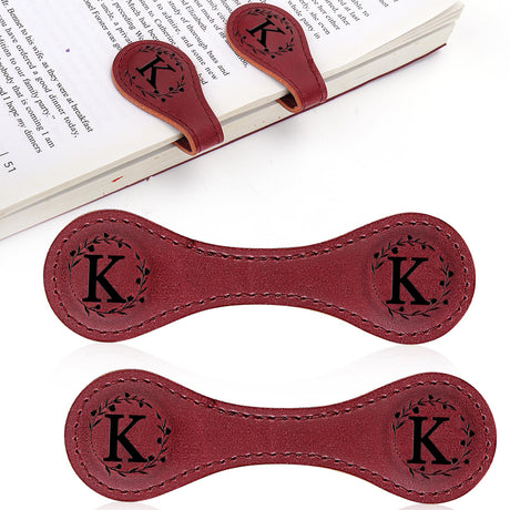 2PCS Magnetic Bookmarks, Magnetic Leather Bookmark with Initial, Double-Sided Magnetic Bookmarks for Women, Bookmark Clip Gift for Book Lover Readers Men Women Teachers Students, Book Accessories (K) Mity rain