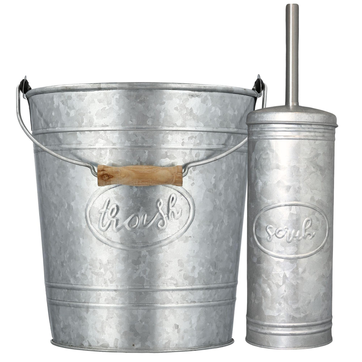 Autumn Alley Farmhouse Bathroom Trash Can and Toilet Brush Set - Rustic Bathroom Accessories for Charming Bathroom Décor, Galvanized, Grey Autumn Alley