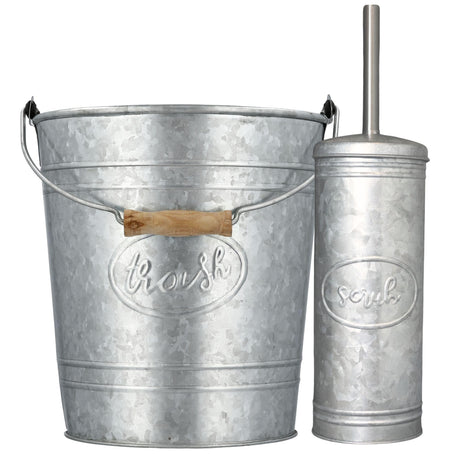 Autumn Alley Farmhouse Bathroom Trash Can and Toilet Brush Set - Rustic Bathroom Accessories for Charming Bathroom Décor, Galvanized, Grey Autumn Alley