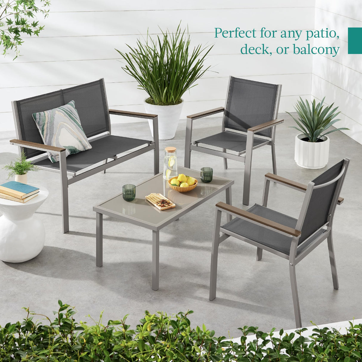 Best Choice Products 4-Piece Outdoor Textilene Patio Conversation Set, Backyard Furniture w/Loveseat, Coffee Table, Steel Frame - Taupe/Charcoal Best Choice Products