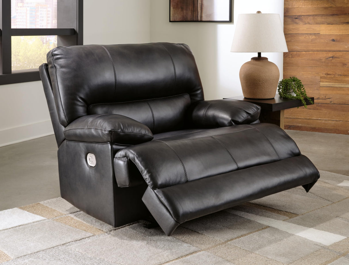 Signature Design by Ashley Mountainous Modern Leather Match Wall Hugger Power Recliner with Adjustable Headrest and USB Ports, Black Signature Design by Ashley
