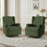 UIXE Swivel Glider Recliner Chairs Set of 2, Boucle High Back Accent Chair Nursery Rocker for Living Room, Upholstered Manual Reclining Sofa Seating with Deep Seat - Green UIXE
