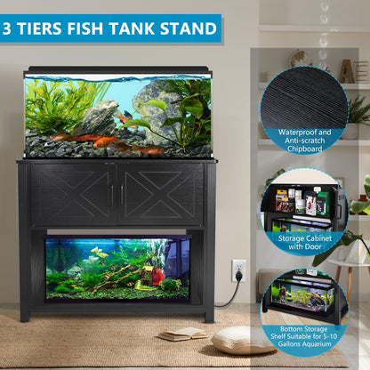 BEURUKU 40 Gallon Tank Stand with Cabinet and Power Outlets, Heavy Duty Metal Aquarium Stand for 40-50 Gallon Breeder Tank, Turtle Tank, Double Terrarium Stand, 660LBS Capacity, Black - WoodArtSupply