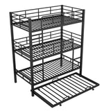 Triple Bunk Bed with Trundle Guardrail & Ladder Twin Size Metal, No Box Spring Needed, Easy Assemble Merax