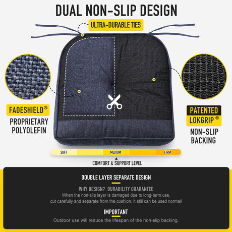 SUNROX Memory Foam Non Slip Rocking Chair Cushion, FadeShield Water Resistant Thicken Durable Tufted Pads, Set of Seat & Back Cushion with Ties for Indoor/Outdoor Rocker, 2 Piece, Heather Indigo SUNROX
